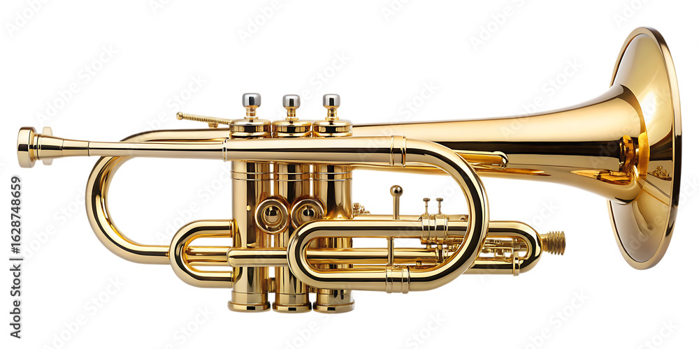 Obraz premium high quality stock photo of a golden trumpet - isolated on a white background PNG. GENERATIVE AI