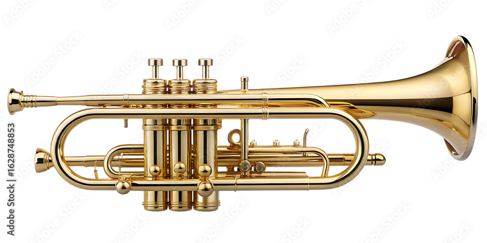 Obraz premium high quality stock photo of a golden trumpet - isolated on a white background PNG. GENERATIVE AI