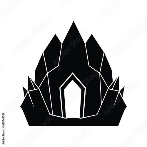Mysterious Cave with Crystal Rocks Vector Illustration
