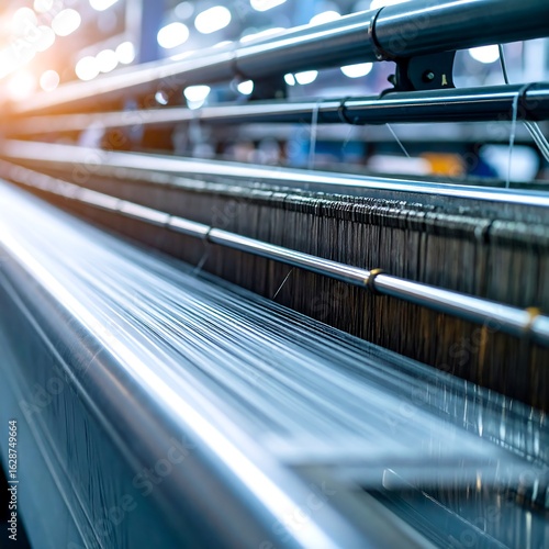 Industrial weaving machine close-up