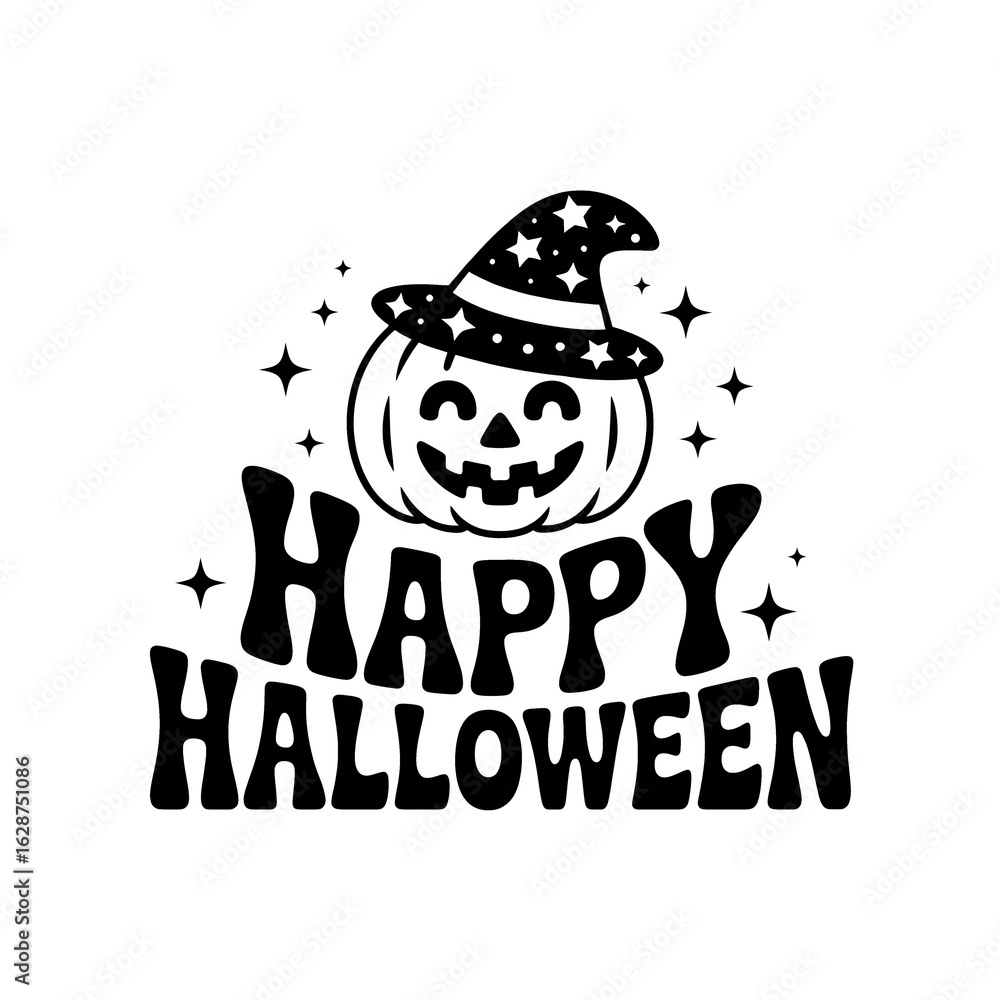 Fototapeta premium Festive Halloween Celebration with Ghosts, Pumpkins, and Witch Hat Illustration