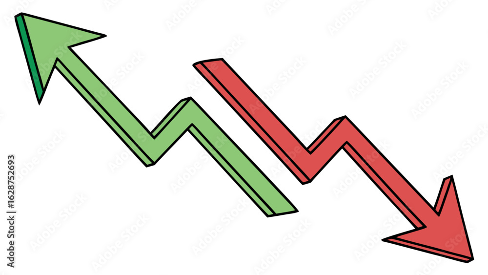 a visual representation of opposing trends isolated on white background. a visual representation of opposing trends isolated on white background.