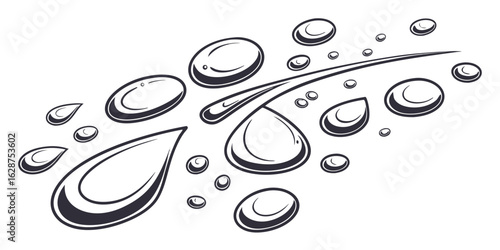 black and white water droplets line art illustration liquid drops scattered teardrop design elements
