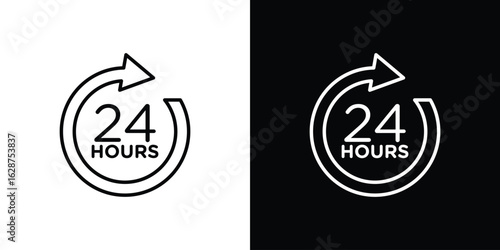 24 hours icon for app. Thin line signs.