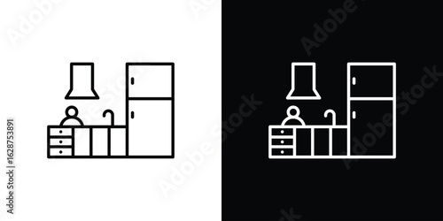 Kitchen cabinet icon for app. Thin line signs.