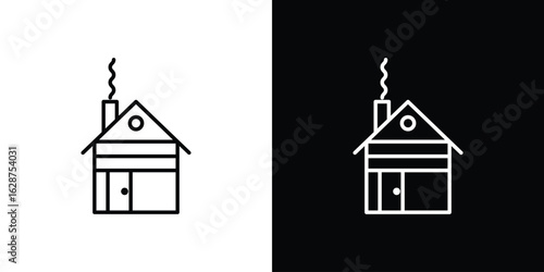 Winter Cabin icon for app. Thin line signs.