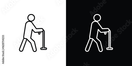 Walking stick icon for app. Thin line signs.