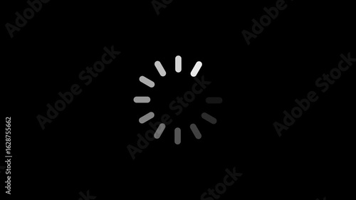 charging upload download loading bar . loading circle icon on black background with alpha channel. Loading circle animation. 4k video