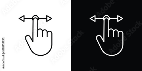 Push to slide right and left gesture icon for app. Thin line signs.