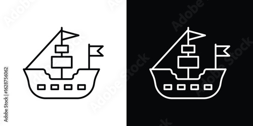 Pirate ship icon for app. Thin line signs.