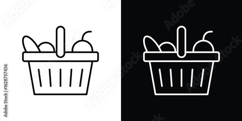 Grocery basket icon for app. Thin line signs.