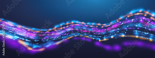 Abstract AI data wave background featuring tech line patterns and digital network effects. 3D blue vector design for futuristic cyber security concepts. Dynamic motion surface or luxury cosmic effect.