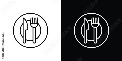 Eatery icon for app. Thin line signs.