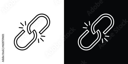 Broken link icon for app. Thin line signs.