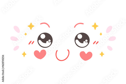 Cute kawaii face with hearts and stars