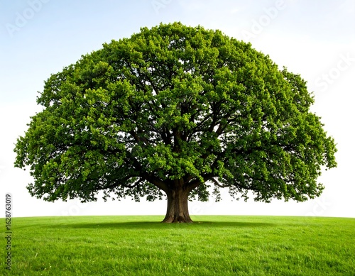 Majestic oak tree in a grassy field