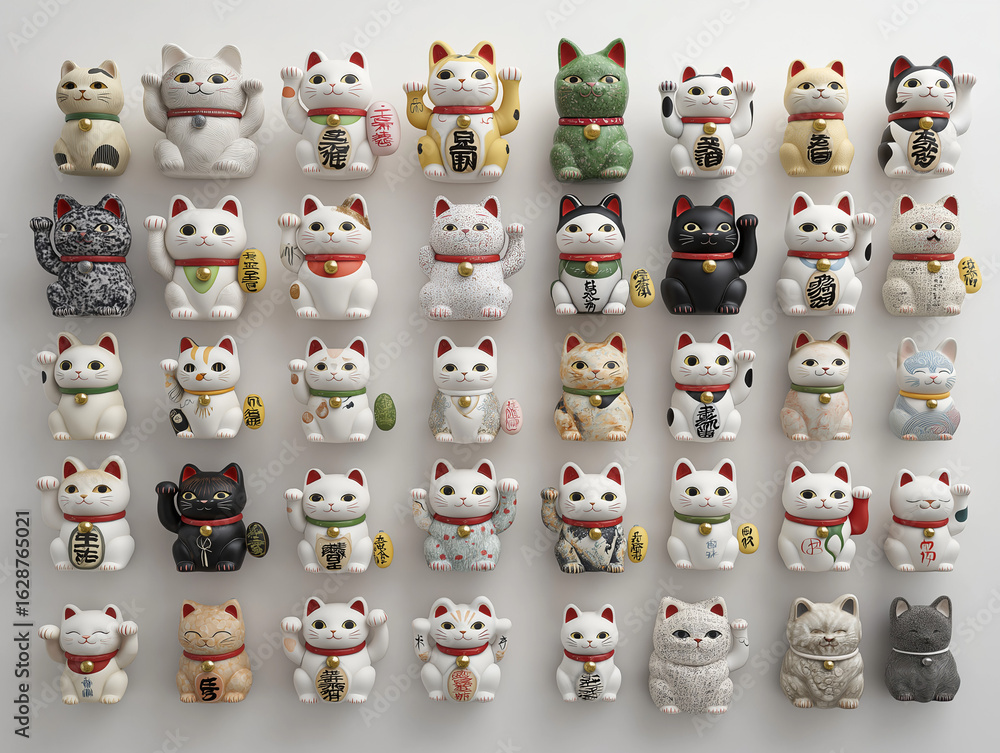 Fototapeta premium many lucky cats on background
