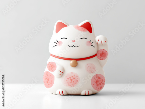 white lucky cat with pink polka dots