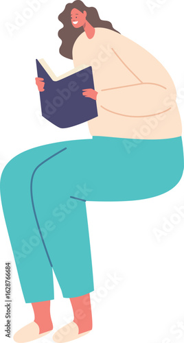 Woman enjoying reading book vector illustration