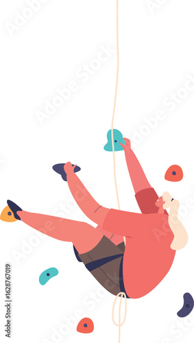 Sportswoman on artificial climbing wall