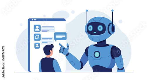 Futuristic chatbot assisting user with interactive messaging in digital interface