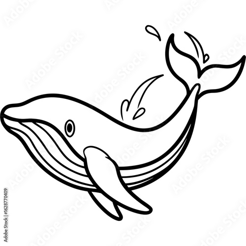 Cute cartoon whale breaching and splashing water