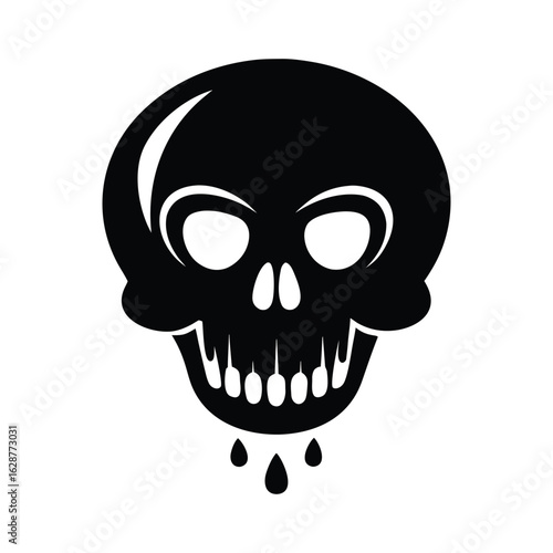 full black silhouette of a floating skull on a white background