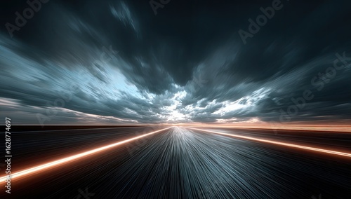 Highway to the sunset, storm clouds