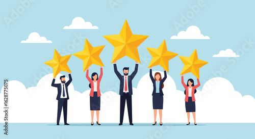 Teamwork and Achievement Concept with People Holding Star Icons