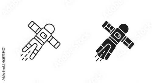 Astronaut in Space Icon with Jetpack in Black and White Style