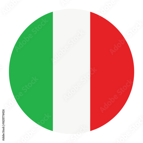 Round icon design of Italy national flag in green white and red