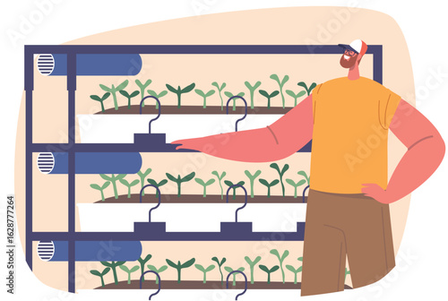 Gardener cultivating microgreens at farm