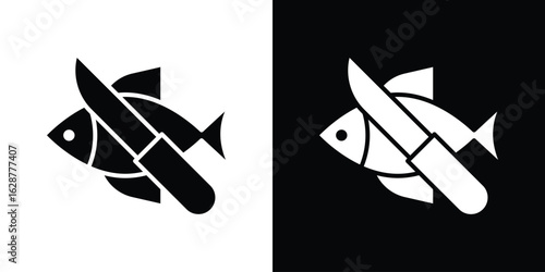 Fish and a knife icon Illustration Pixel vector graphics - Vector.