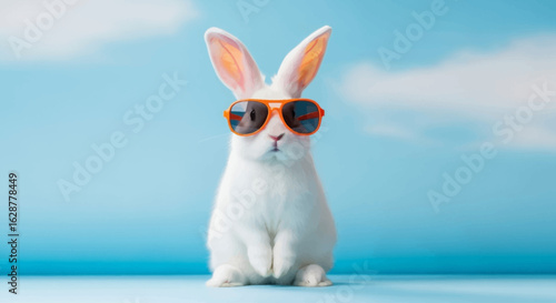 A cute baby cartoon Easter bunny with a sunglass