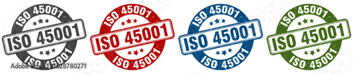 iso 45001 stamp. iso 45001 round stamp set isolated on white background