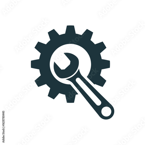 Gear and Wrench Icon Symbolizing Mechanical Work, Repair Services, and Technical Expertise for Engineering