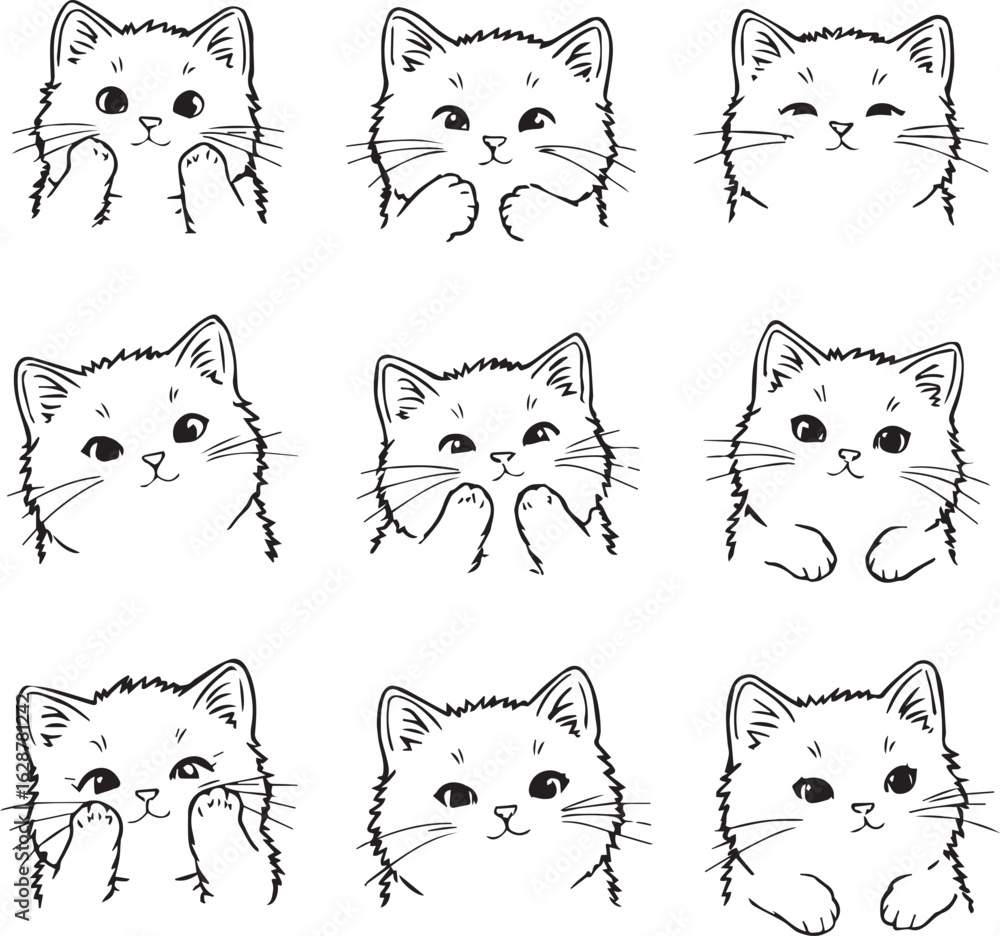 Obraz premium cute cat icon set Adobe Illustrator Artwork