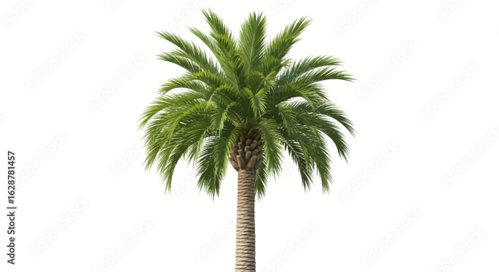 Fototapeta premium Palm Tree: A lush, vibrant palm tree stands tall, its green fronds reaching towards the sky, a symbol of tropical beauty and natural resilience.