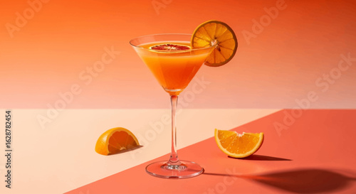 Cocktail drink with orange martini glass