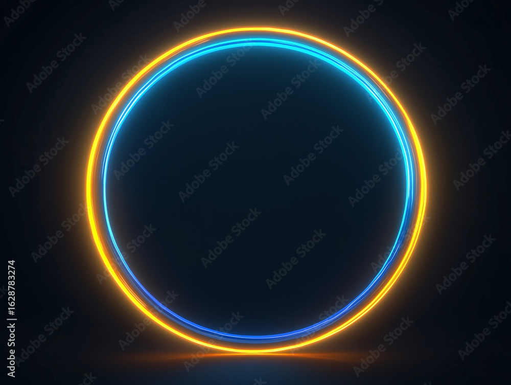 Fototapeta premium Glowing neon rainbow circle isolated on a black background, 3D render