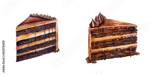 sacher torte cake watercolor vector illustration