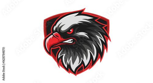 Eagle Emblem: A dynamic emblem of a fierce eagle, showcasing its intensity and power in an aggressive pose with vivid colors and graphic details, embodying determination and strength. 