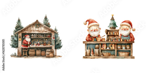 santa workshop watercolor vector illustration