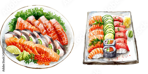 sashimi watercolor vector illustration