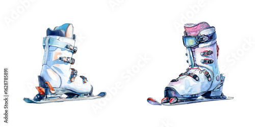 ski boot watercolor vector illustration
