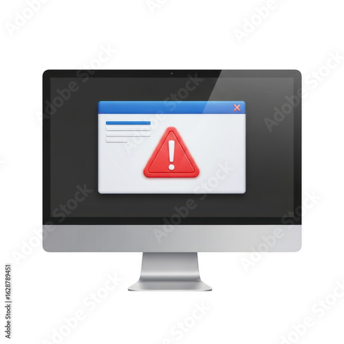 3d computer with warning message isolated on transparent background