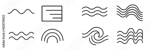 Abstract line designs depicting waves, ripples, and curves in a minimalist style on a plain background