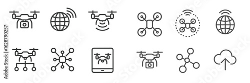Drones and technology: Exploring the future of aerial innovation and connectivity through a series of icons