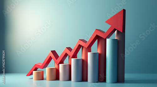 Bar graph displays upward trend in performance metrics with red arrow symbolizing growth. Brightly colored bars enhance the professional setting. Concept of finance, marketing, analytics Free Download Bar graph displays upward trend in performance metrics with red arrow symbolizing growth. Brightly colored bars enhance the professional setting. Concept of finance, marketing, analytics - GFXLoad