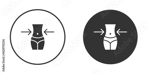 Women waist icon in black round